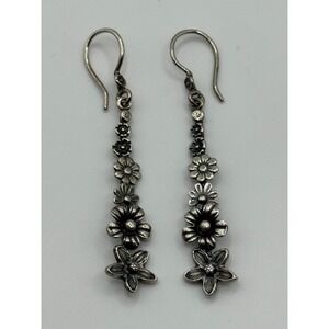 Or Paz Israel Sterling Silver Flower Floral Dangle Earrings